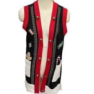 Mesh + Lace Christmas Jingle Bells Embroidered Open Cardigan Sweater Size S